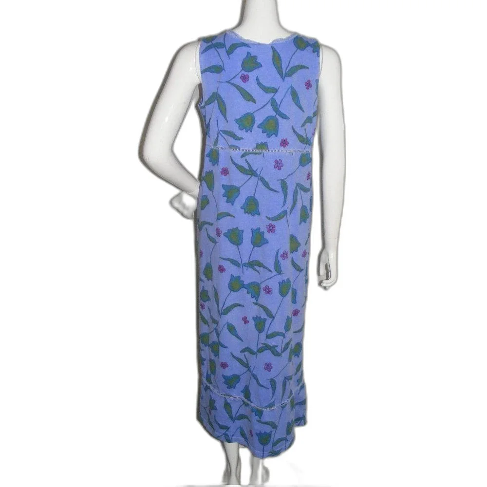 Vintage Fresh Produce Dress, L, Tulips, Blue, Midi, Pockets, Open Crochet Waist - Picture 6 of 13